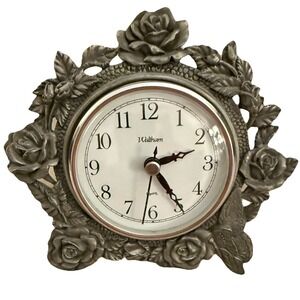 Waltham Desk Clock Floral Cottage‎ Roses Butterflies